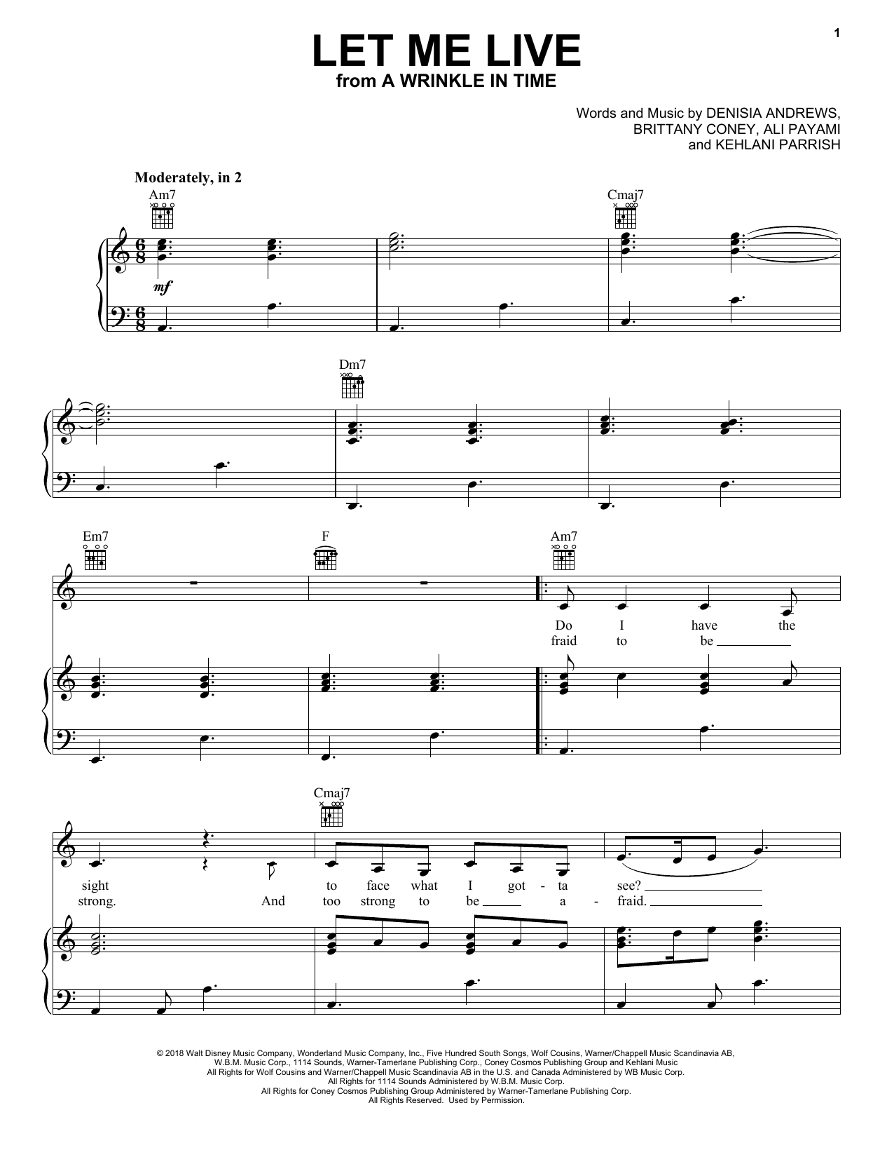 Learn to play Ali Payami Let Me Live (from A Wrinkle In Time) sheet music for Easy Piano in minutes. Price: 6.9900$ Ali Payami Let Me Live (from A Wrinkle In Time) sheet music notes and chords arranged for Easy Piano