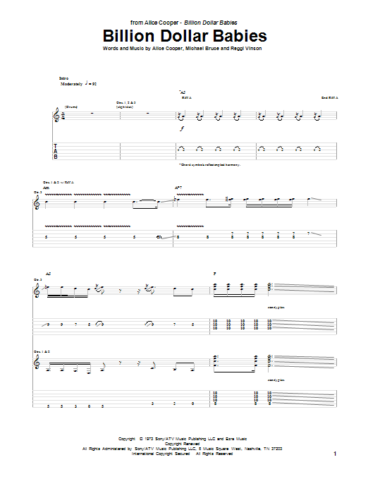 Alice Cooper Billion Dollar Babies sheet music notes and chords. Download Printable PDF.