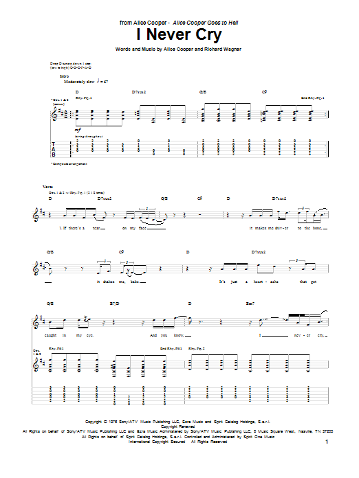 Alice Cooper I Never Cry sheet music notes and chords. 