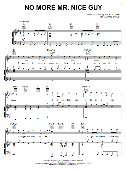 Alice Cooper No More Mr Nice Guy Sheet Music Pdf Notes Chords Pop Score School Of Rock Guitar Tab Download Printable Sku 381523