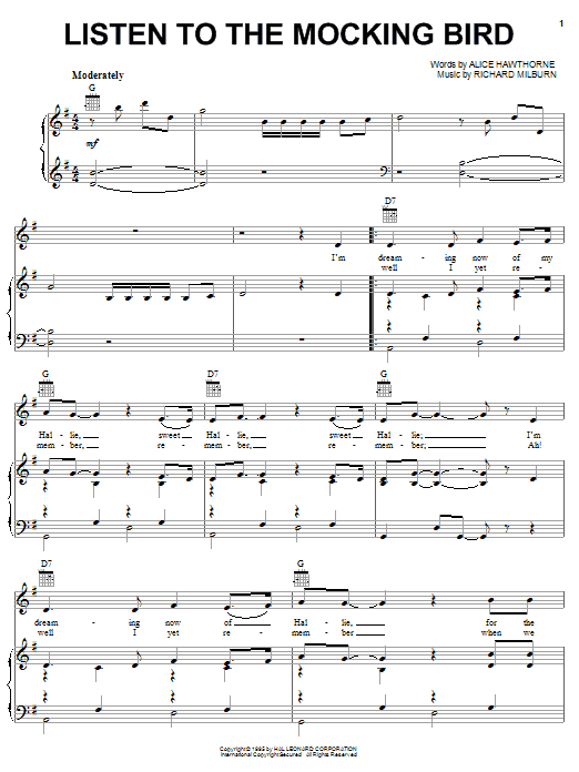 Alice Hawthorne Listen To The Mocking Bird sheet music notes and chords. Download Printable PDF.