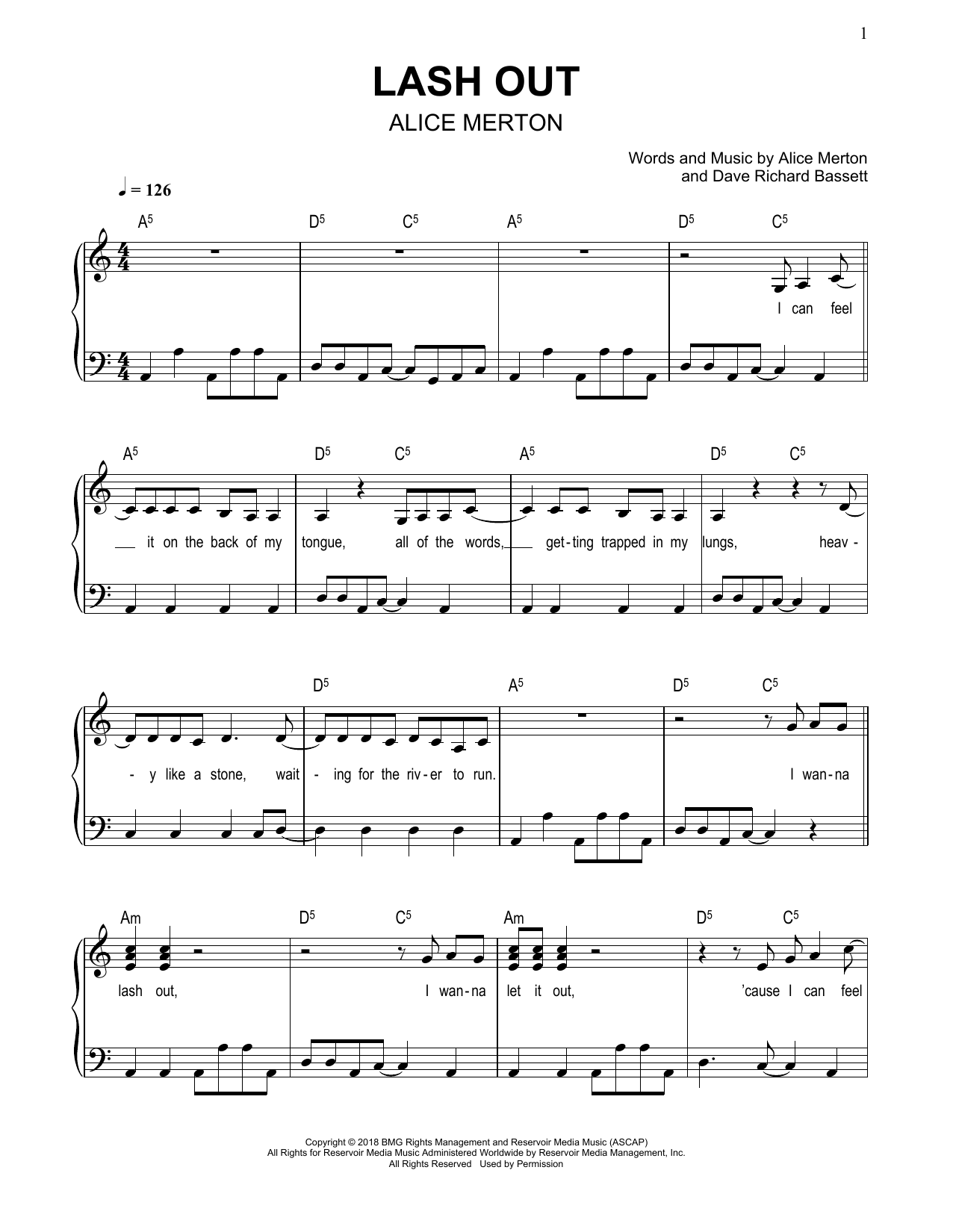 Alice Merton Lash Out sheet music notes and chords. Download Printable PDF.