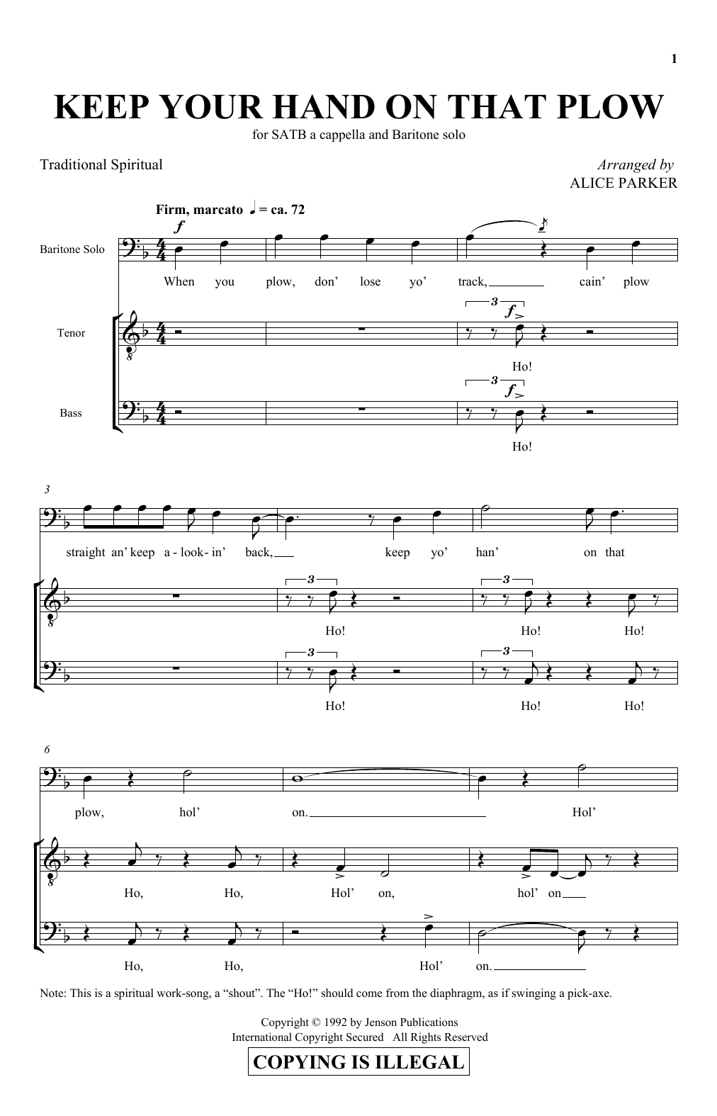 Learn to play Alice Parker Keep Your Hand On That Plow sheet music for SATB Choir in minutes. Price: 3.9900$ Alice Parker Keep Your Hand On That Plow sheet music notes and chords arranged for SATB Choir