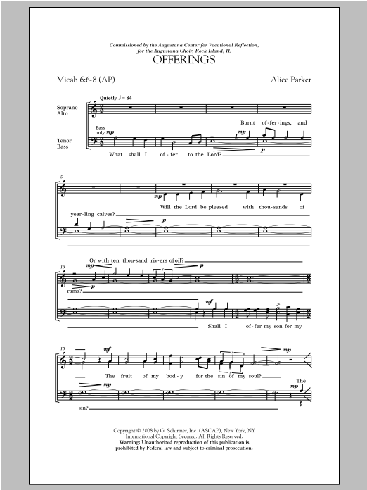 Alice Parker Offerings sheet music notes and chords. Download Printable PDF.