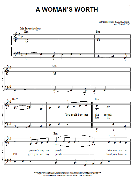 Alicia Keys A Woman's Worth sheet music notes and chords. Download Printable PDF.