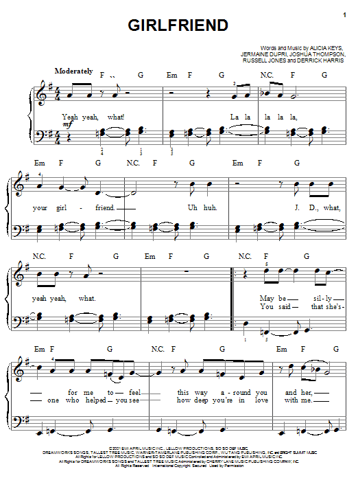 Alicia Keys Girlfriend sheet music notes and chords. Download Printable PDF.