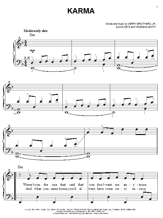 Alicia Keys Karma sheet music notes and chords. Download Printable PDF.