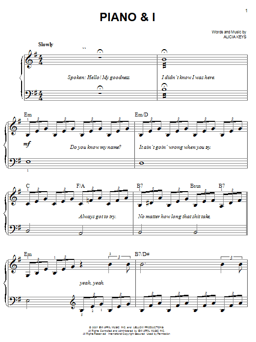 Alicia Keys Piano & I sheet music notes and chords. Download Printable PDF.