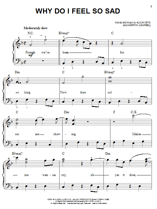 Alicia Keys Why Do I Feel So Sad sheet music notes and chords. Download Printable PDF.