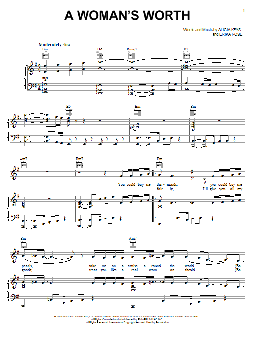 Alicia Keys A Woman's Worth sheet music notes and chords. Download Printable PDF.
