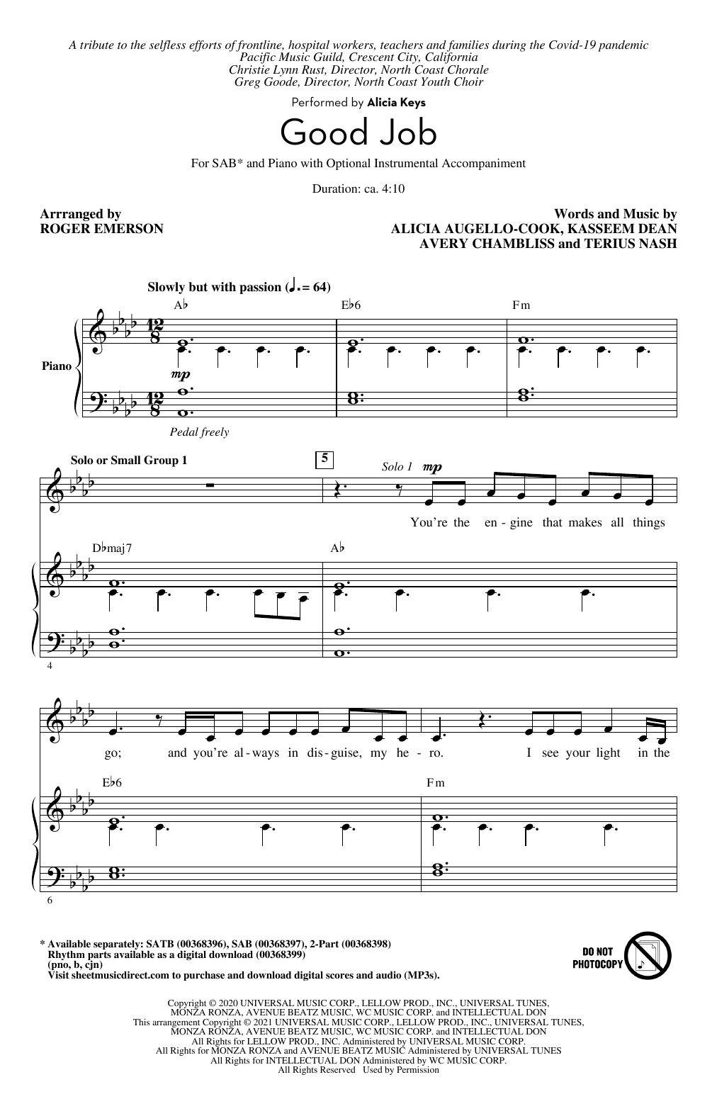 Alicia Keys Good Job (arr. Roger Emerson) sheet music notes and chords. Download Printable PDF.