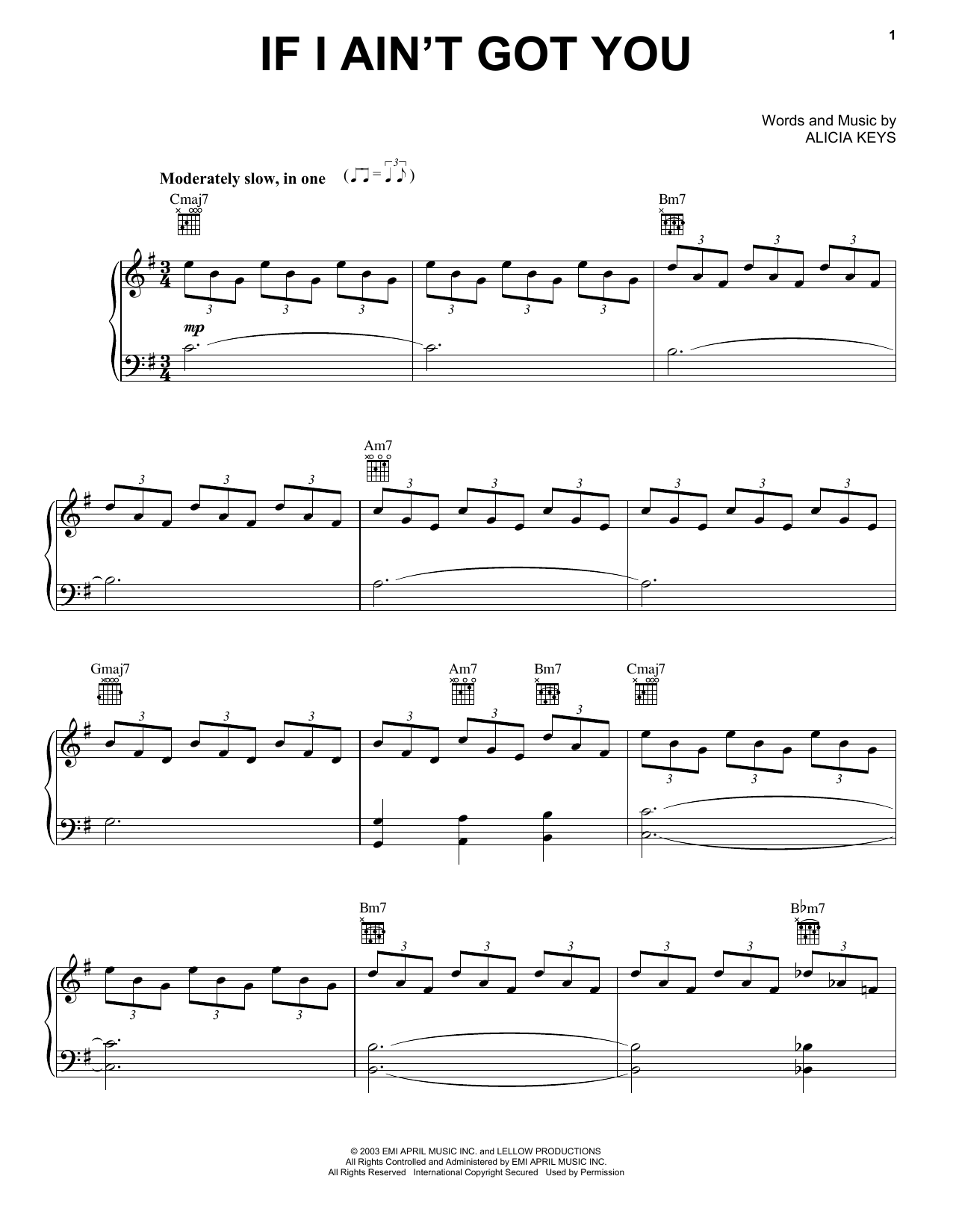 Alicia Keys If I Ain't Got You sheet music notes and chords. Download Printable PDF.