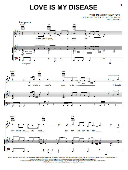 Alicia Keys Love Is My Disease Sheet Music Pdf Notes Chords Pop Score Piano Vocal Guitar Right Hand Melody Download Printable Sku 74014