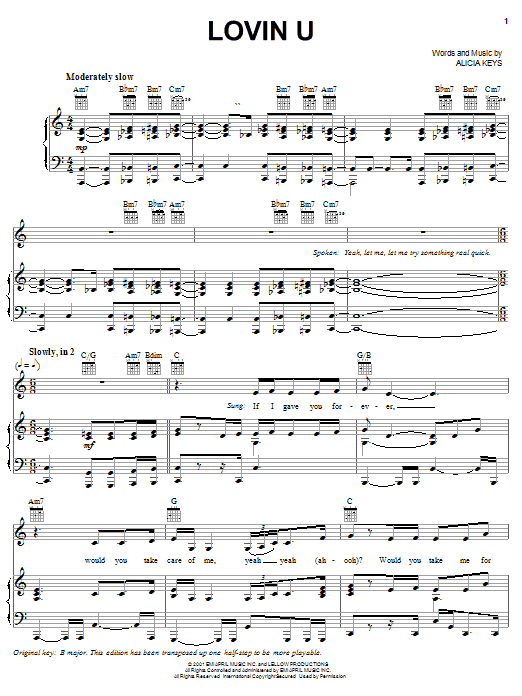 Alicia Keys Lovin U Sheet Music Pdf Notes Chords Pop Score Easy Piano Download Printable Sku