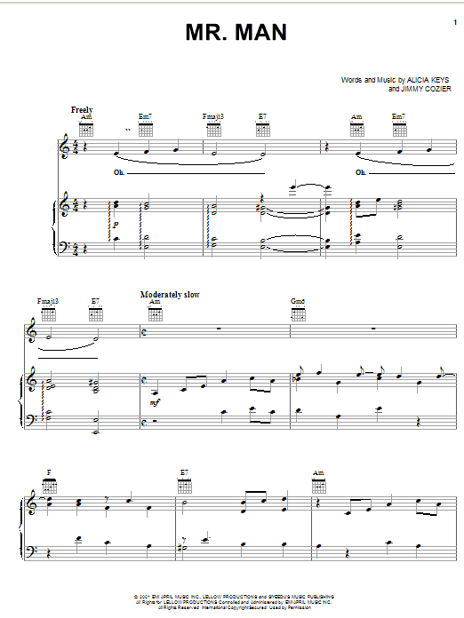 Learn to play Alicia Keys Mr. Man sheet music for Piano, Vocal & Guitar (Right-Hand Melody) in minutes. Alicia Keys Mr. Man sheet music notes and chords