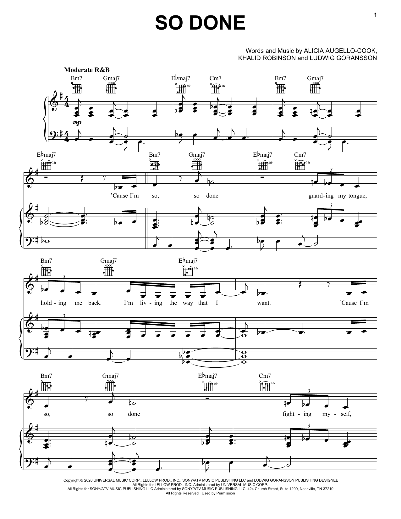 Learn to play Alicia Keys So Done (feat. Khalid) sheet music for Piano, Vocal & Guitar Chords (Right-Hand Melody) in minutes. Price: 6.9900$ Alicia Keys So Done (feat. Khalid) sheet music notes and chords arranged for Piano, Vocal & Guitar Chords (Right-Hand Melody)