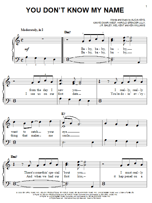 Alicia Keys You Don't Know My Name sheet music notes and chords. Download Printable PDF.
