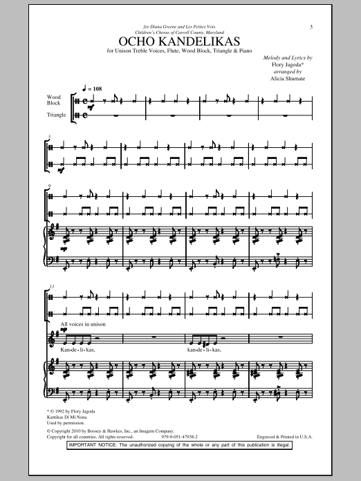 Alicia Shumate Ocho Kandelikas sheet music notes and chords. Download Printable PDF.