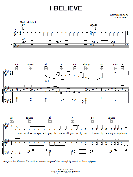 Learn to play Alisa Girard I Believe sheet music for Piano, Vocal & Guitar (Right-Hand Melody) in minutes. Alisa Girard I Believe sheet music notes and chords