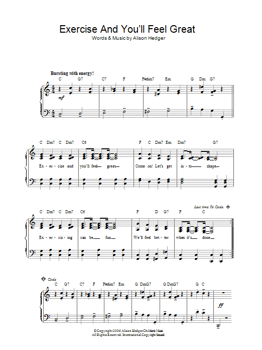 Alison Hedger Exercise And You'll Feel Great sheet music notes and chords. Download Printable PDF.