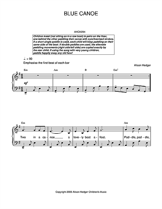 Alison Hedger Blue Canoe sheet music notes and chords. Download Printable PDF.