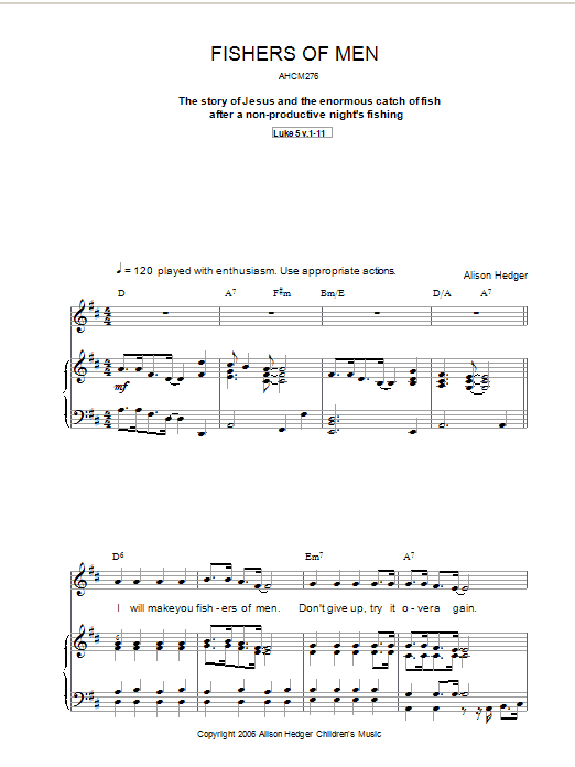 Alison Hedger Fishers Of Men sheet music notes and chords. Download Printable PDF.