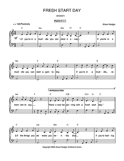 Alison Hedger Fresh Start Day sheet music notes and chords. Download Printable PDF.