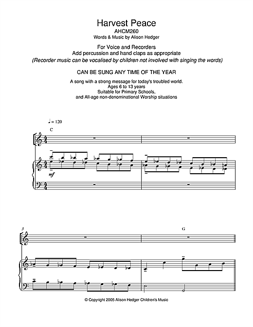 Alison Hedger Harvest Peace sheet music notes and chords. Download Printable PDF.