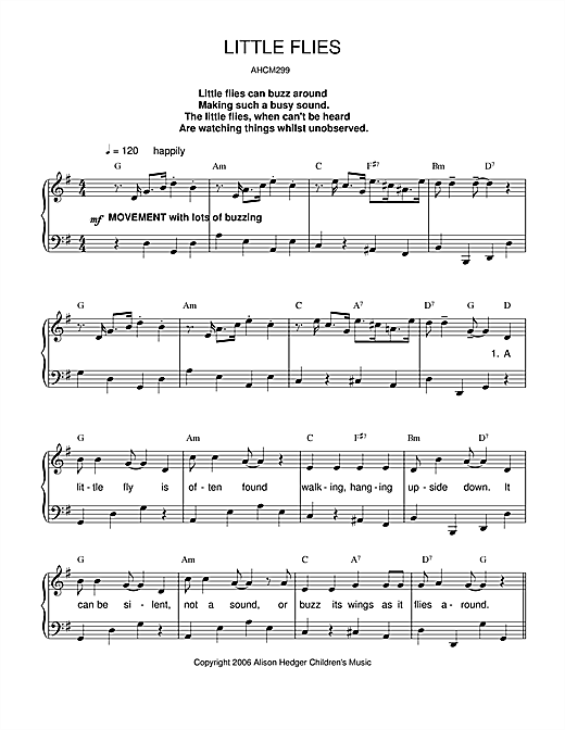 Alison Hedger Little Flies sheet music notes and chords. Download Printable PDF.