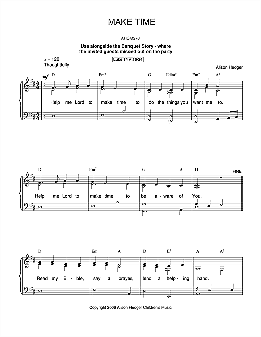 Alison Hedger Make Time sheet music notes and chords. Download Printable PDF.