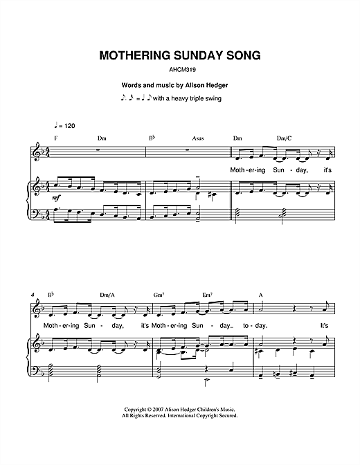 Alison Hedger Mothering Sunday Song sheet music notes and chords. Download Printable PDF.