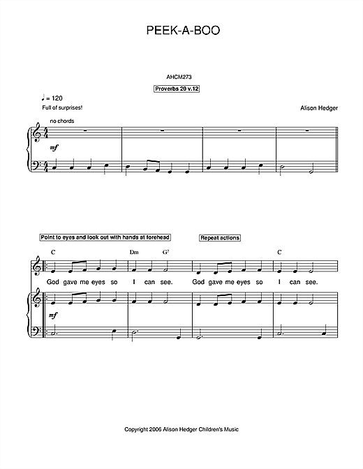 Alison Hedger Peek-A-Boo sheet music notes and chords. Download Printable PDF.