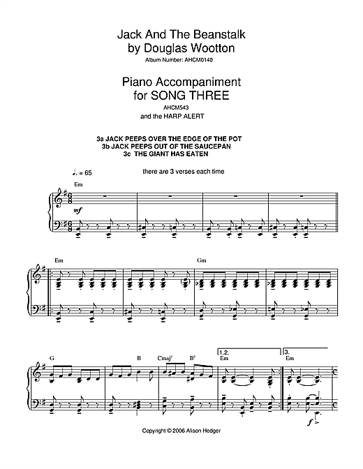Alison Hedger Song 3 (from Jack And The Beanstalk) sheet music notes and chords arranged for Lead Sheet / Fake Book