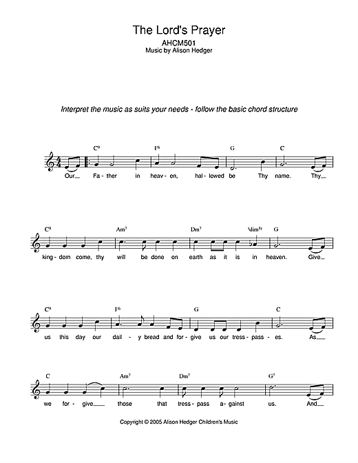 Alison Hedger The Lord S Prayer Sheet Music Notes Chords Download Printable Lead Sheet Fake Book Sku 34330
