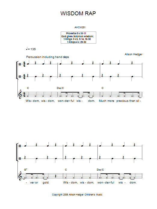 Alison Hedger Wisdom Rap sheet music notes and chords. Download Printable PDF.