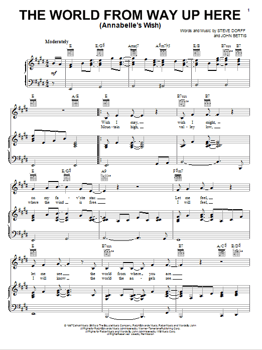 Learn to play Alison Krauss The World From Way Up Here (Annabelle's Wish) sheet music for Piano, Vocal & Guitar Chords (Right-Hand Melody) in minutes. Price: 6.9900$ Alison Krauss The World From Way Up Here (Annabelle's Wish) sheet music notes and chords arranged for Piano, Vocal & Guitar Chords (Right-Hand Melody)