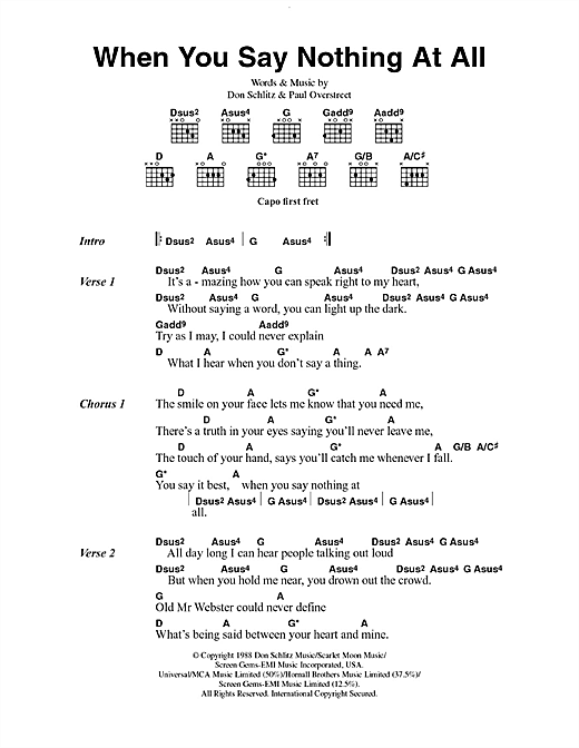Alison Krauss "When Say Nothing At All" Sheet Music PDF Notes, Chords | Country Score Guitar Chords/Lyrics Download Printable. SKU: 49869