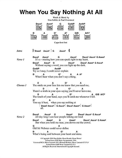 Alison Krauss When You Say Nothing At All Sheet Music Pdf Notes Chords Country Score Guitar Chords Lyrics Download Printable Sku 49869