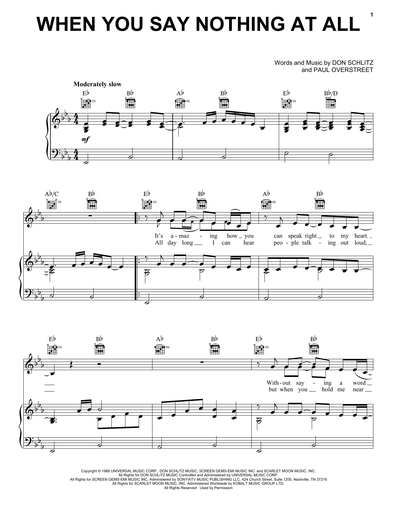 Ronan Keating When You Say Nothing At All sheet music notes and chords. Download Printable PDF.