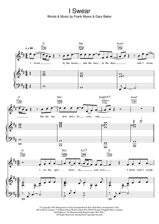 All-4-One I Swear sheet music notes and chords. Download Printable PDF.