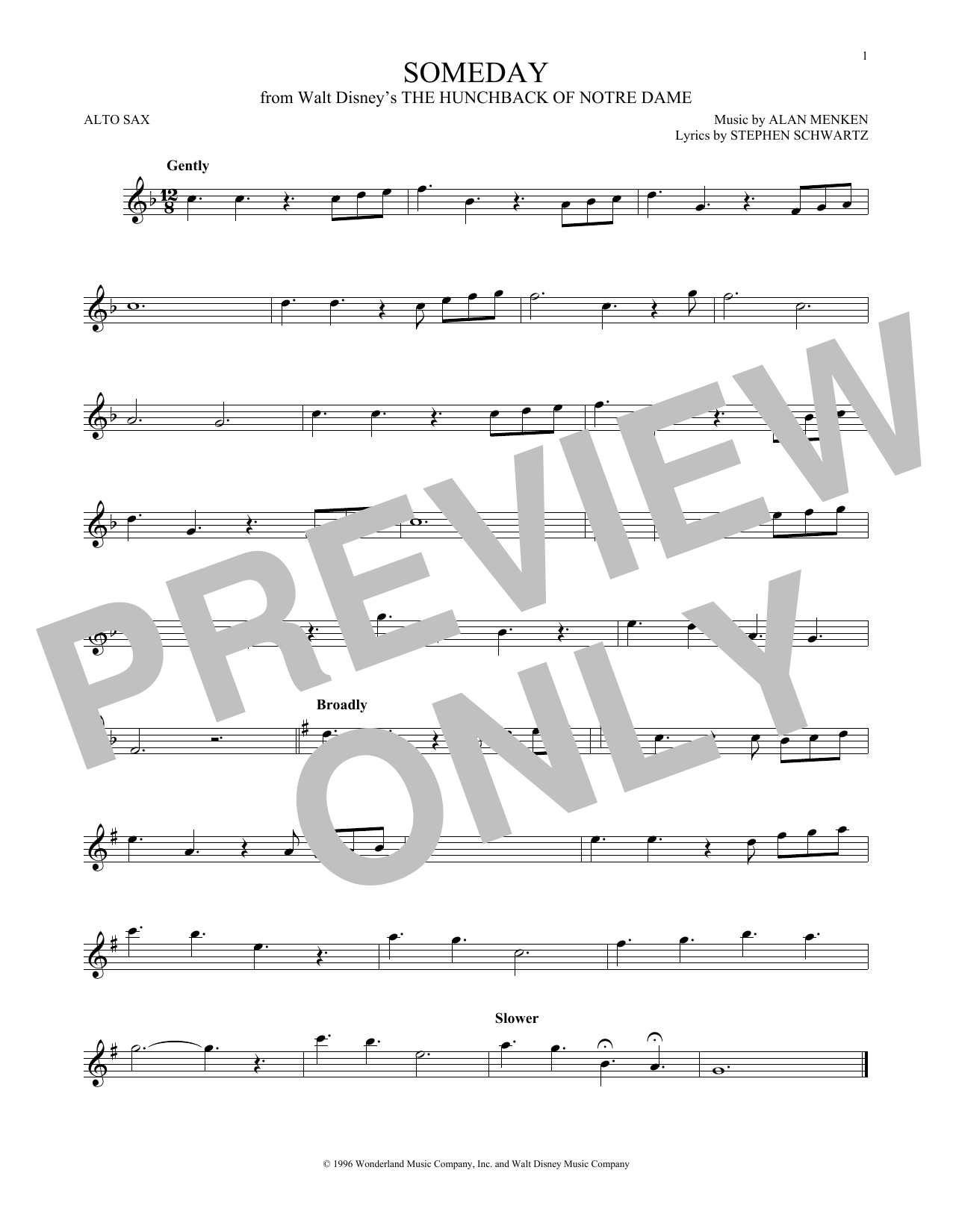 Alan Menken Someday (Esmeralda's Prayer) sheet music notes and chords. Download Printable PDF.