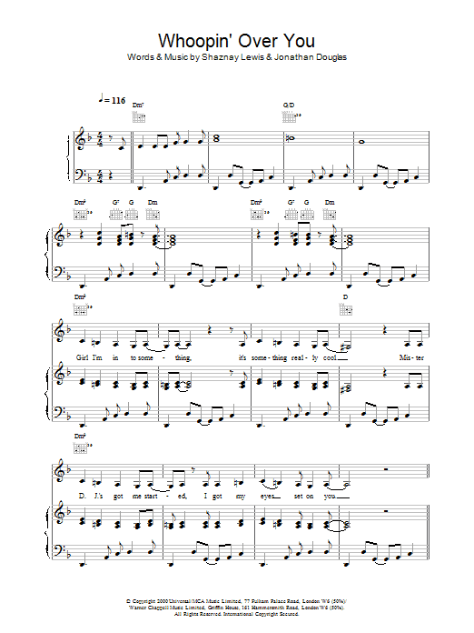 All Saints Whoopin' Over You sheet music notes and chords - Download Printable PDF and start playing in minutes.