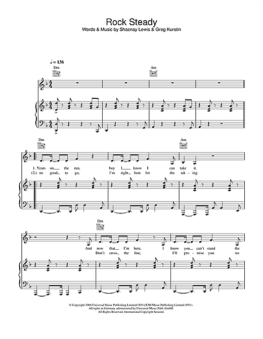 All Saints Rock Steady sheet music notes and chords arranged for Piano, Vocal & Guitar Chords