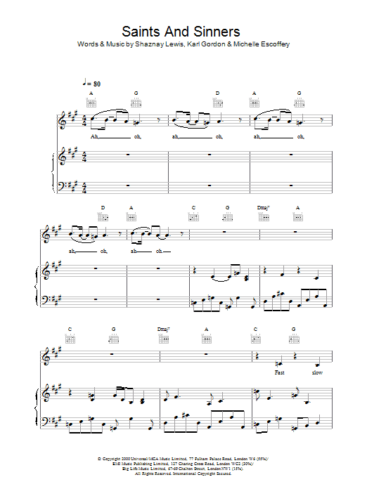 All Saints Saints And Sinners sheet music for Piano, Vocal & Guitar in minutes. Price: 7.8900$ All Saints Saints And Sinners sheet music notes and chords. Download Printable PDF.