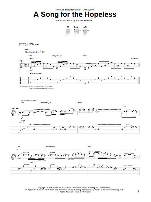 Learn to play All That Remains A Song For The Hopeless sheet music for Guitar Tab in minutes. Price: 7.8900$ All That Remains A Song For The Hopeless sheet music notes and chords arranged for Guitar Tab