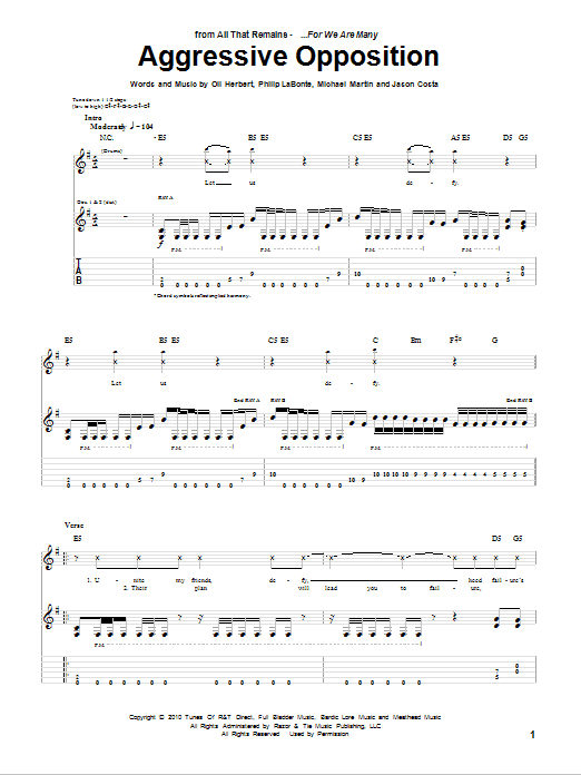 All That Remains Aggressive Opposition sheet music notes and chords. Download Printable PDF.