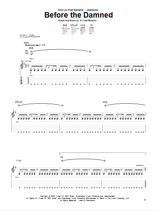 Learn to play All That Remains Before The Damned sheet music for Guitar Tab in minutes. Price: 7.8900$ All That Remains Before The Damned sheet music notes and chords arranged for Guitar Tab