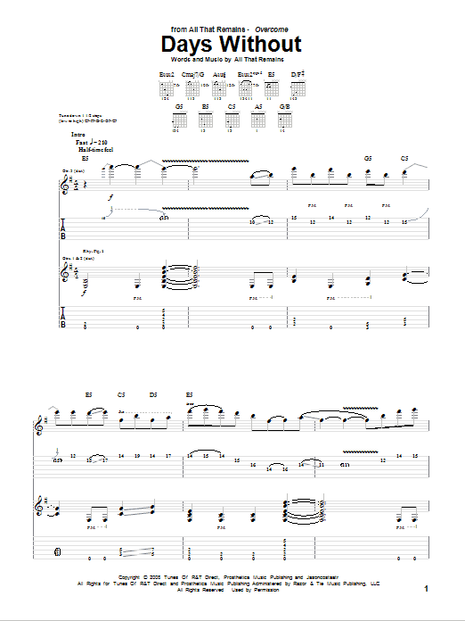 All That Remains Days Without sheet music notes and chords. Download Printable PDF.