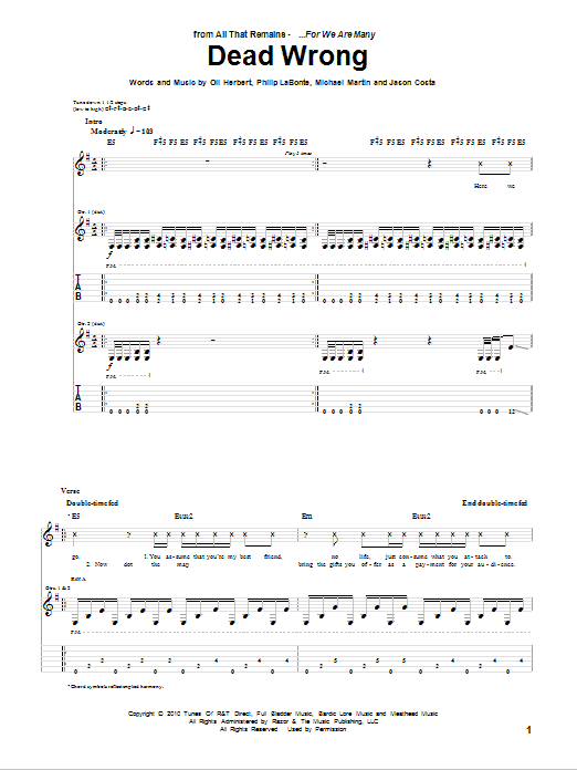 All That Remains Dead Wrong sheet music notes and chords. Download Printable PDF.