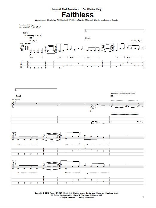 All That Remains Faithless sheet music notes and chords arranged for Guitar Tab